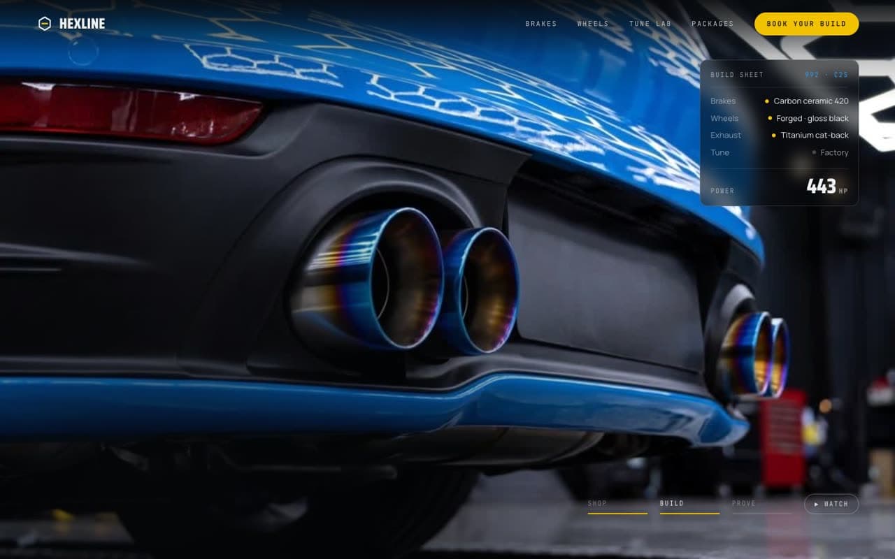 Hexline Motorwerks website (Performance auto shop)