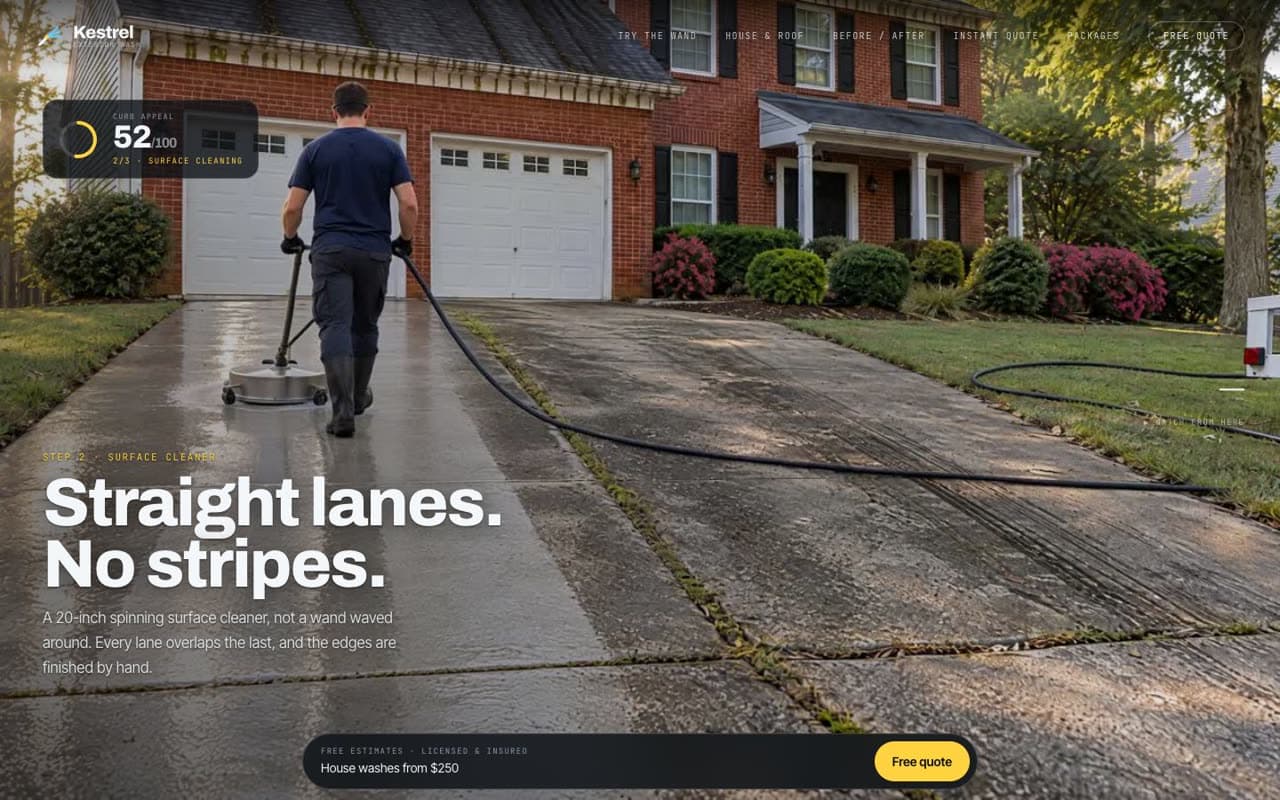 Kestrel Exterior Wash website (Pressure washing)