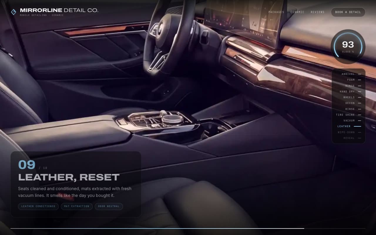 Mirrorline Detail Co. website (Mobile detailing)